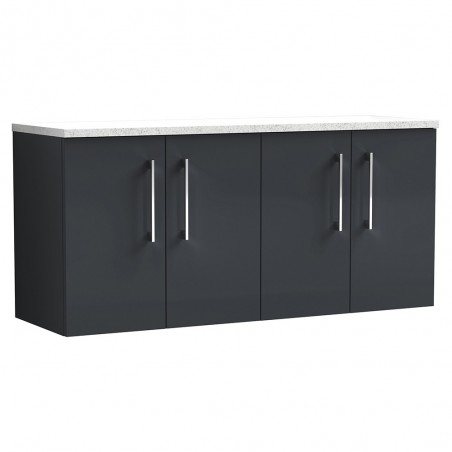 Arno 1200mm Wall Hung 4 Door Vanity Unit & Laminate Worktop - Soft Black/Sparkle White