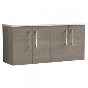 Arno 1200mm Wall Hung 4 Door Vanity Unit & Laminate Worktop - Solace Oak/Sparkle White