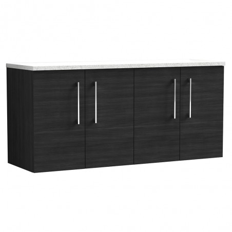 Arno 1200mm Wall Hung 4 Door Vanity Unit & Laminate Worktop - Charcoal Black Woodgrain/Sparkle White