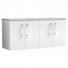 Arno 1200mm Wall Hung 4 Door Vanity Unit & Laminate Worktop - Gloss White/Bellato Grey