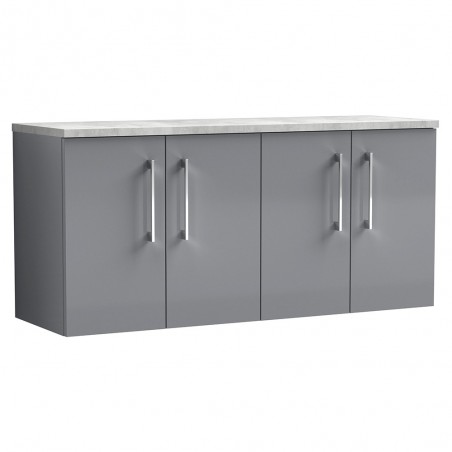 Arno 1200mm Wall Hung 4 Door Vanity Unit & Laminate Worktop - Satin Grey/Bellato Grey