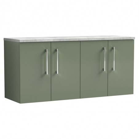 Arno 1200mm Wall Hung 4 Door Vanity Unit & Laminate Worktop - Satin Green/Bellato Grey