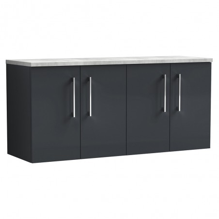 Arno 1200mm Wall Hung 4 Door Vanity Unit & Laminate Worktop - Soft Black/Bellato Grey