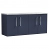 Arno 1200mm Wall Hung 4 Door Vanity Unit & Laminate Worktop - Midnight Blue/Bellato Grey