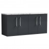 Arno 1200mm Wall Hung 4 Door Vanity Unit & Laminate Worktop - Soft Black/Carrera Marble