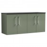 Arno 1200mm Wall Hung 4 Door Vanity Unit & Laminate Worktop - Satin Green/Sparkle Black