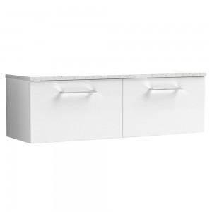 Arno 1200mm Wall Hung 2 Drawer Vanity Unit & Laminate Worktop - Gloss White/Sparkle White