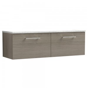 Arno 1200mm Wall Hung 2 Drawer Vanity Unit & Laminate Worktop - Solace Oak/Sparkle White