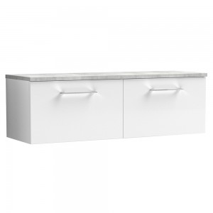 Arno 1200mm Wall Hung 2 Drawer Vanity Unit & Laminate Worktop - Gloss White/Bellato Grey