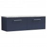 Arno 1200mm Wall Hung 2 Drawer Vanity Unit & Laminate Worktop - Midnight Blue/Bellato Grey
