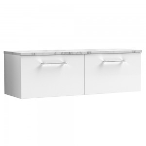Arno 1200mm Wall Hung 2 Drawer Vanity Unit & Laminate Worktop - Gloss White/Carrera Marble