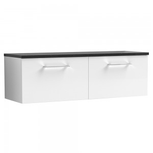 Arno 1200mm Wall Hung 2 Drawer Vanity Unit & Laminate Worktop - Gloss White/Sparkle Black