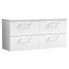 Arno 1200mm Wall Hung 4 Drawer Vanity Unit & Laminate Worktop - Gloss White/Sparkle White