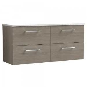 Arno 1200mm Wall Hung 4 Drawer Vanity Unit & Laminate Worktop - Solace Oak/Sparkle White