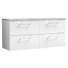 Arno 1200mm Wall Hung 4 Drawer Vanity Unit & Laminate Worktop - Gloss White/Bellato Grey
