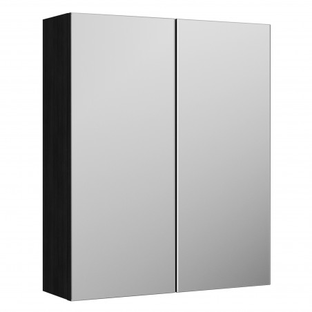 Arno Charcoal Black Woodgrain 600mm Wall Hung Mirror Unit - Black Woodgrain