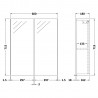 Arno 600mm Wall Hung 2 Soft Close Door 50/50 Mirror Cabinet - Satin Grey - Technical Drawing