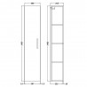 Arno 300mm Wall Hung 1 Door Tall Unit - Satin Grey - Technical Drawing