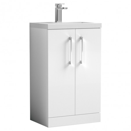Arno Gloss White 500mm (w) x 840mm (h) x 360mm (d) 2 Door Floor Standing Vanity & Polymarble Basin