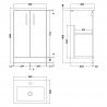 Arno Gloss White 500mm (w) x 840mm (h) x 360mm (d) 2 Door Floor Standing Vanity & Polymarble Basin - Technical Drawing