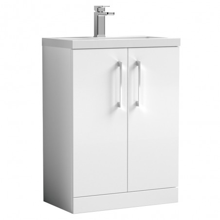 Arno Gloss White 600mm (w) x 840mm (h) x 360mm (d) 2 Door Floor Standing Vanity & Polymarble Basin