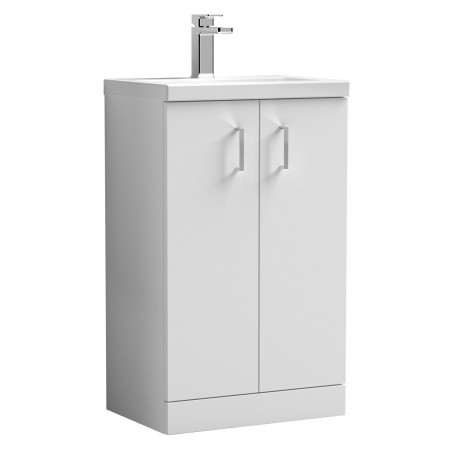 Arno Gloss White 500mm (w) x 840mm (h) x 360mm (d) 2 Door Floor Standing Vanity & Ceramic Basin