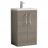 Arno Compact Solace Oak Woodgrain 500mm Freestanding 2 Door Vanity Unit with Polymarble Basin