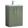 Arno Compact Satin Green 600mm Freestanding 2 Door Vanity Unit with Polymarble Basin