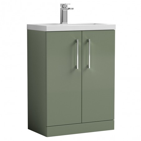 Arno Compact 500mm Freestanding 2 Door Vanity Unit with Ceramic Basin - Stain Green