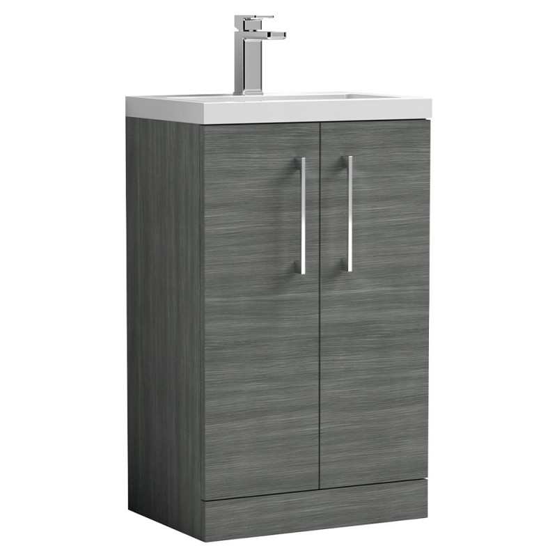 Arno Compact 500mm Freestanding 2-Door Vanity & Polymarble Basin - Anthracite Woodgrain