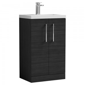Arno Compact 500mm Freestanding 2-Door Vanity & Polymarble Basin - Charcoal Black
