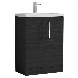 Arno Compact 600mm Freestanding 2-Door Vanity & Polymarble Basin  - Charcoal Black