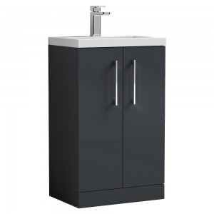 Arno Compact 500mm Freestanding 2 Door Vanity & Polymarble Basin - Soft Black