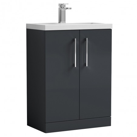 Arno Compact 600mm Freestanding 2 Door Vanity & Polymarble Basin - Soft Black