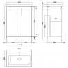 Arno Compact 600mm Freestanding 2 Door Vanity & Ceramic Basin - Soft Black - Technical Drawing