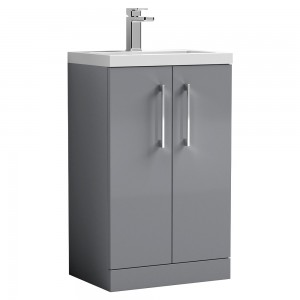 Arno Compact 500mm Freestanding 2 Door Vanity & Polymarble Basin - Satin Grey