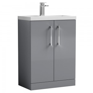Arno Compact 600mm Freestanding 2 Door Vanity & Polymarble Basin - Satin Grey