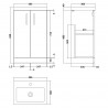 Arno Compact 500mm Freestanding 2 Door Vanity Unit & Polymarble Basin - Bleached Oak - Technical Drawing