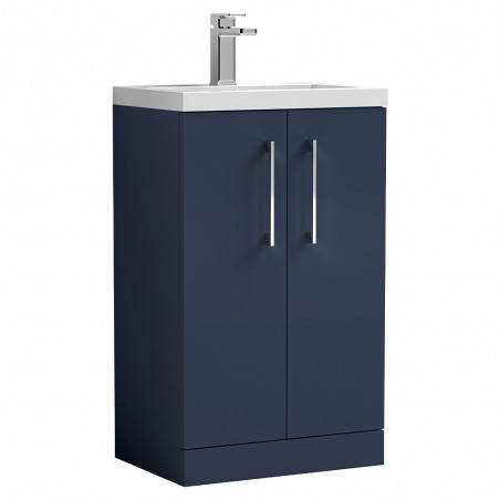 Arno Compact 500mm Freestanding 2 Door Vanity Unit & Polymarble Basin - Midnight Blue