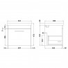 Athena Gloss White 500mm (w) x 470mm (h) x 390mm (d) Wall Hung Cabinet & Mid-Edge Basin - Technical Drawing