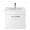 Athena Gloss White 500mm (w) x 461mm (h)  x 440mm (d) Single Drawer Wall Hung Vanity With Curved Basin