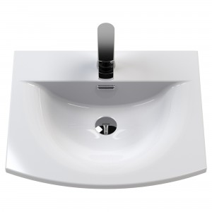 "Athena" Gloss White 500mm (w) x 461mm (h)  x 440mm (d) Single Drawer Wall Hung Vanity With Curved Basin