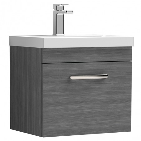 Athena Anthracite Woodgrain 500mm (w) x 470mm (h) x 390mm (d) Wall Hung Cabinet & Mid-Edge Basin