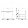 Athena Anthracite Woodgrain 500mm (w) x 448mm (h) x 395mm (d) Wall Hung Cabinet & Minimalist Basin - Technical Drawing