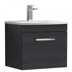 Athena Charcoal Black 500mm (w) x 461mm (h) x 440mm (d) Single Drawer Wall Hung Vanity With Curved Basin