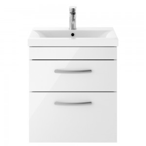 Athena Gloss White 500mm (w) x 578mm (h) x 390mm (d) Wall Hung Cabinet & Mid-Edge Basin