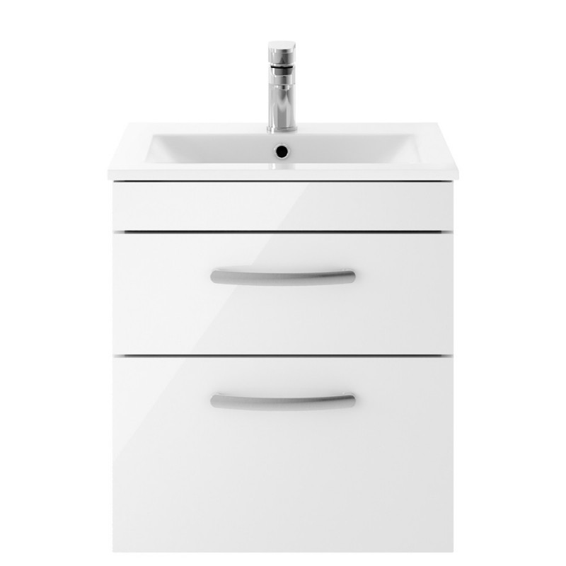 Athena Gloss White 500mm (w) x 556mm (h) x 395mm (d) Wall Hung Cabinet & Minimalist Basin