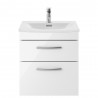 Athena Gloss White 500mm (w) x 569mm (h) x 440mm (d) 2 Drawer Wall Hung Vanity With Curved Basin