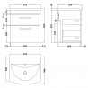 Athena Gloss White 500mm (w) x 569mm (h) x 440mm (d) 2 Drawer Wall Hung Vanity With Curved Basin - Technical Drawing