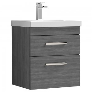 Athena Anthracite Woodgrain 500mm (w) x 578mm (h) x 390mm (d) Wall Hung Cabinet & Mid-Edge Basin
